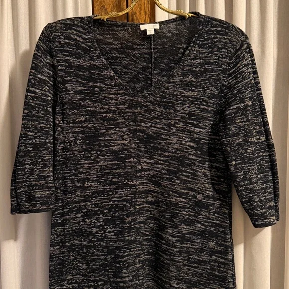 J. Jill Black Gray Heather Lightweight Knit 3/4 Sleeve Asymmetrical Hem Dress - Picture 4 of 10